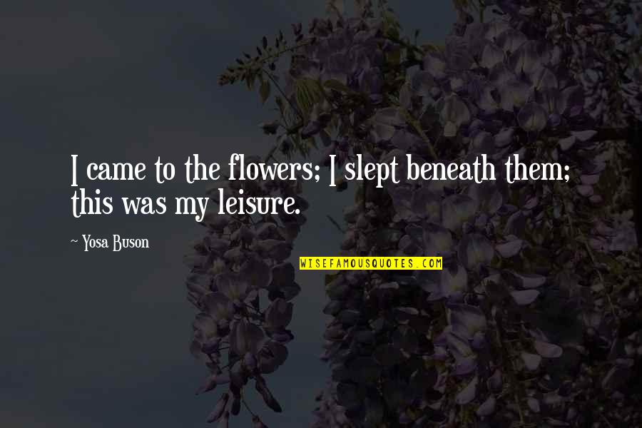 Dennamug Quotes By Yosa Buson: I came to the flowers; I slept beneath