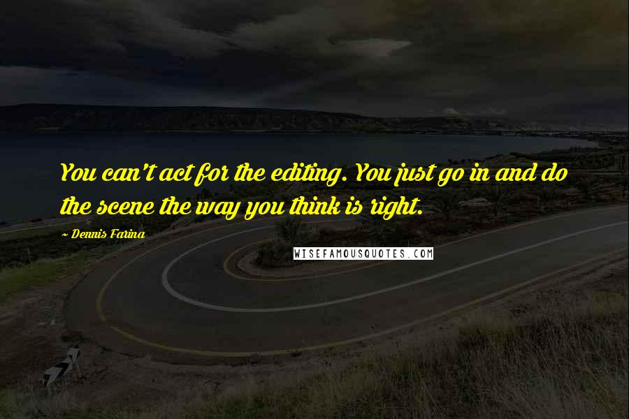 Dennis Farina quotes: You can't act for the editing. You just go in and do the scene the way you think is right.