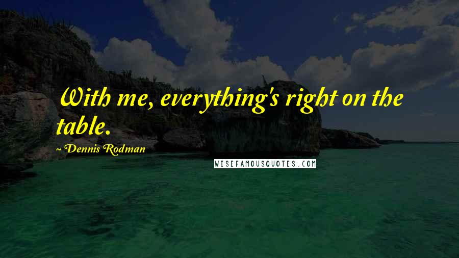 Dennis Rodman quotes: With me, everything's right on the table.