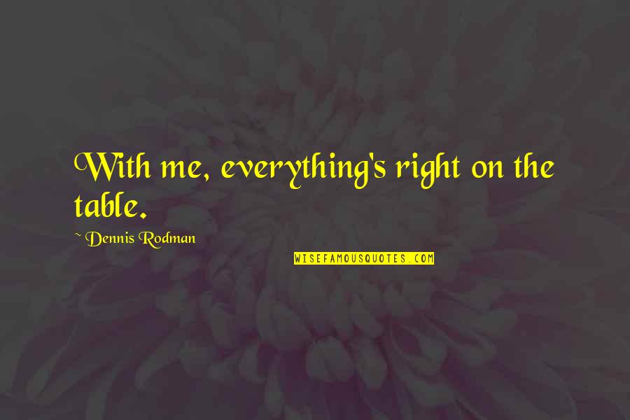 Dennis's Quotes By Dennis Rodman: With me, everything's right on the table. Dennis's Quotes By Dennis Rodman: With me, everything's right on the table.