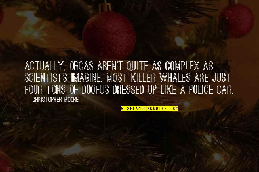 Dependientes Hacienda Quotes By Christopher Moore: Actually, orcas aren't quite as complex as scientists