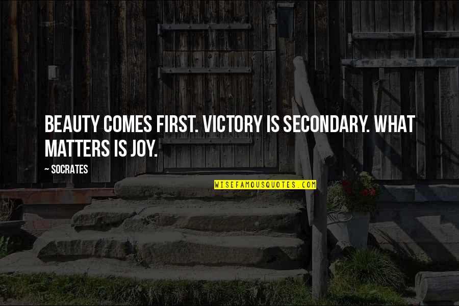 Deprecatory Pronunciation Quotes By Socrates: Beauty comes first. Victory is secondary. What matters