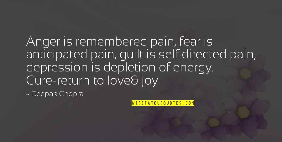 Depression Cure Quotes By Deepak Chopra: Anger is remembered pain, fear is anticipated pain,