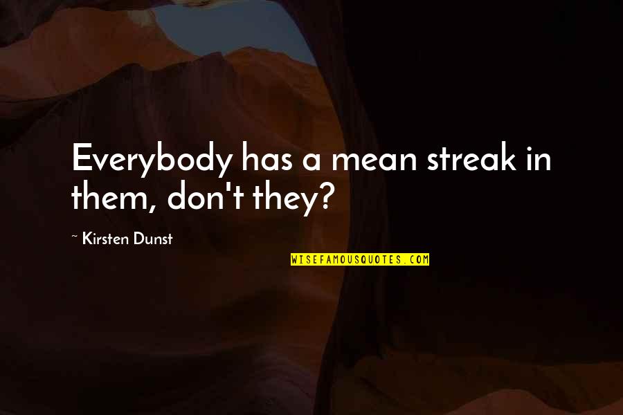 Depression Lifting Quotes By Kirsten Dunst: Everybody has a mean streak in them, don't Depression Lifting Quotes By Kirsten Dunst: Everybody has a mean streak in them, don't