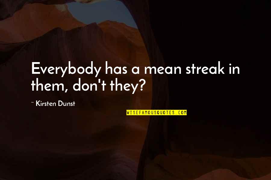 Depression Lifting Quotes By Kirsten Dunst: Everybody has a mean streak in them, don't