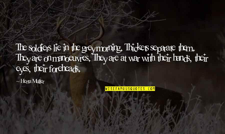 Derda Yasir Quotes By Herta Muller: The soldiers lie in the grey morning. Thickets Derda Yasir Quotes By Herta Muller: The soldiers lie in the grey morning. Thickets
