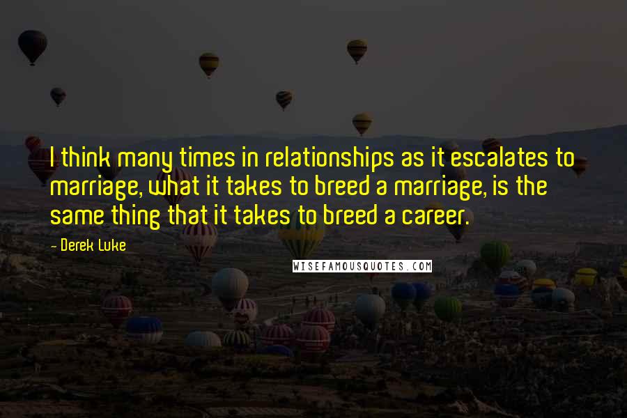 Derek Luke quotes: I think many times in relationships as it escalates to marriage, what it takes to breed a marriage, is the same thing that it takes to breed a career.