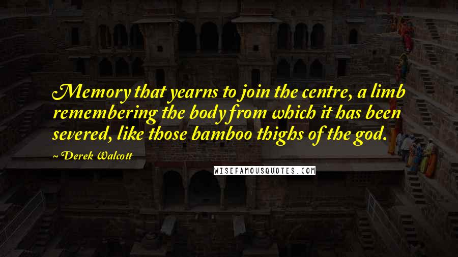 Derek Walcott quotes: Memory that yearns to join the centre, a limb remembering the body from which it has been severed, like those bamboo thighs of the god.