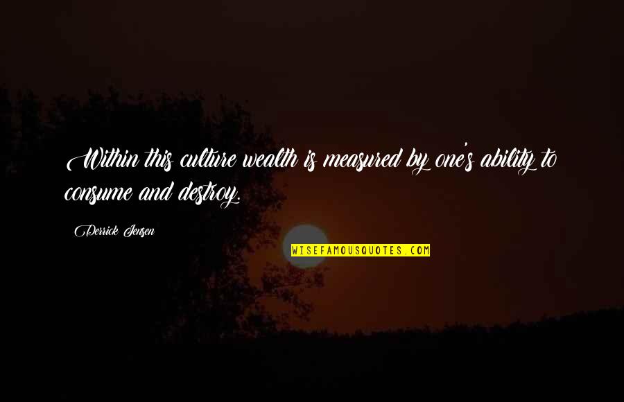 Derrick Quotes By Derrick Jensen: Within this culture wealth is measured by one's