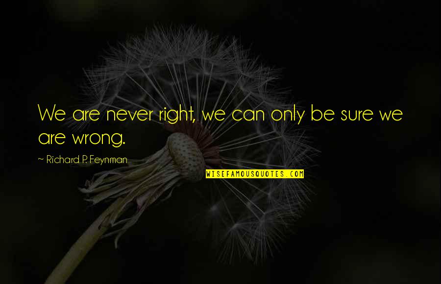 Descalzo In English Quotes By Richard P. Feynman: We are never right, we can only be Descalzo In English Quotes By Richard P. Feynman: We are never right, we can only be