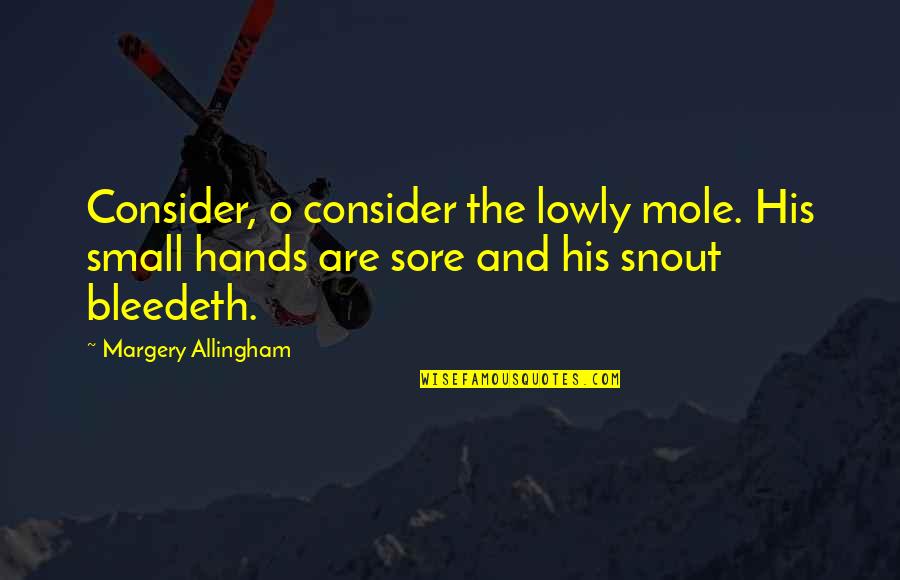 Descenso In English Quotes By Margery Allingham: Consider, o consider the lowly mole. His small