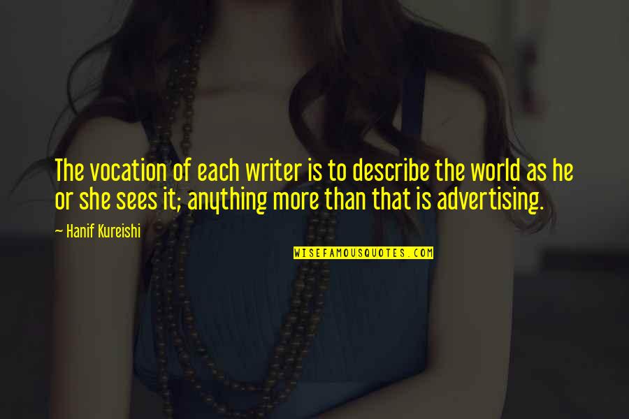 Describe Other Quotes By Hanif Kureishi: The vocation of each writer is to describe Describe Other Quotes By Hanif Kureishi: The vocation of each writer is to describe