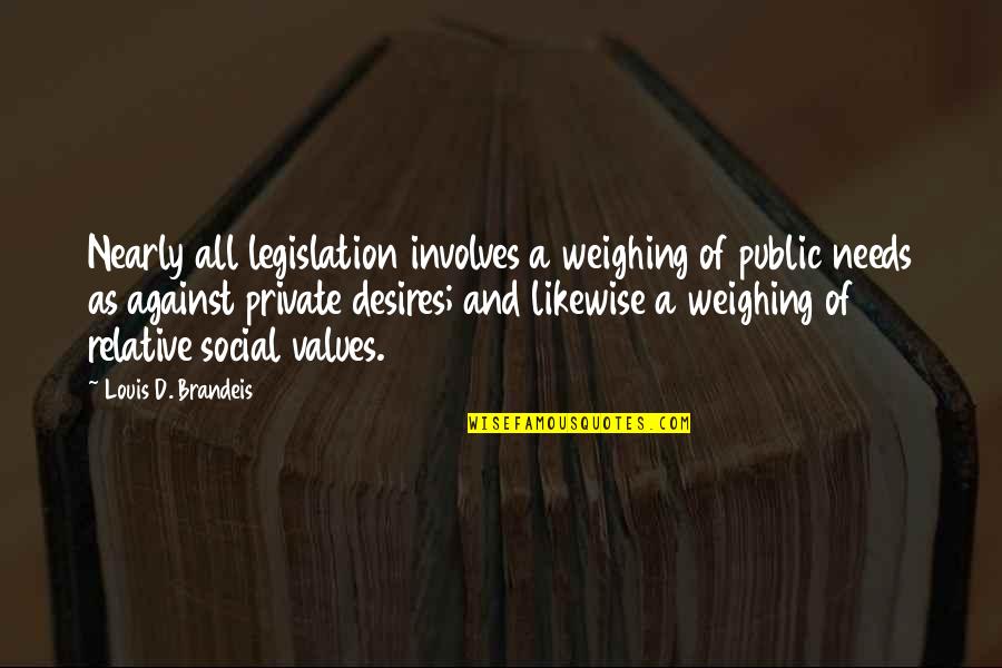Desires And Needs Quotes By Louis D. Brandeis: Nearly all legislation involves a weighing of public