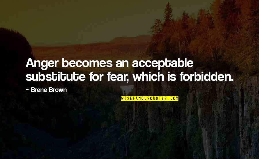 Desk Plaques Quotes By Brene Brown: Anger becomes an acceptable substitute for fear, which