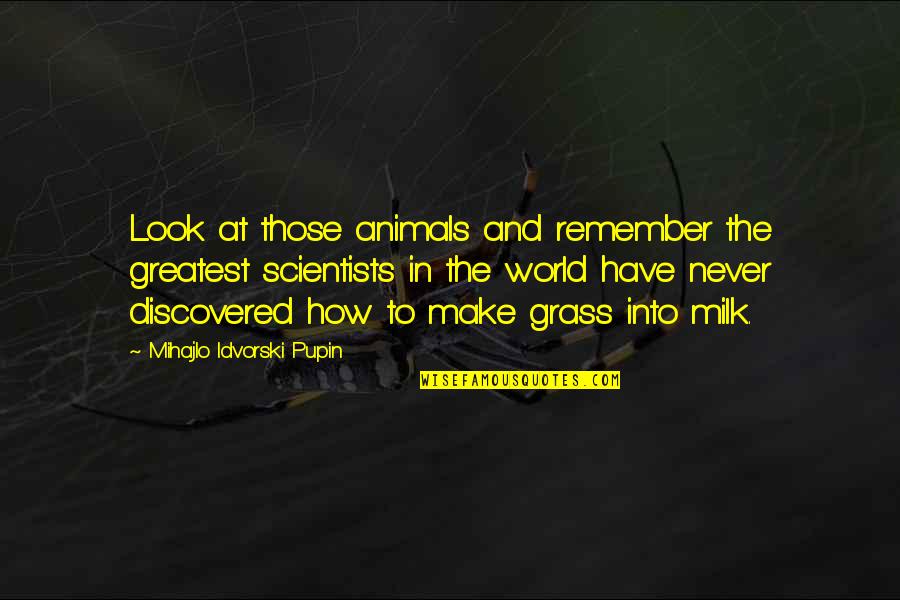 Desmanchando Quotes By Mihajlo Idvorski Pupin: Look at those animals and remember the greatest