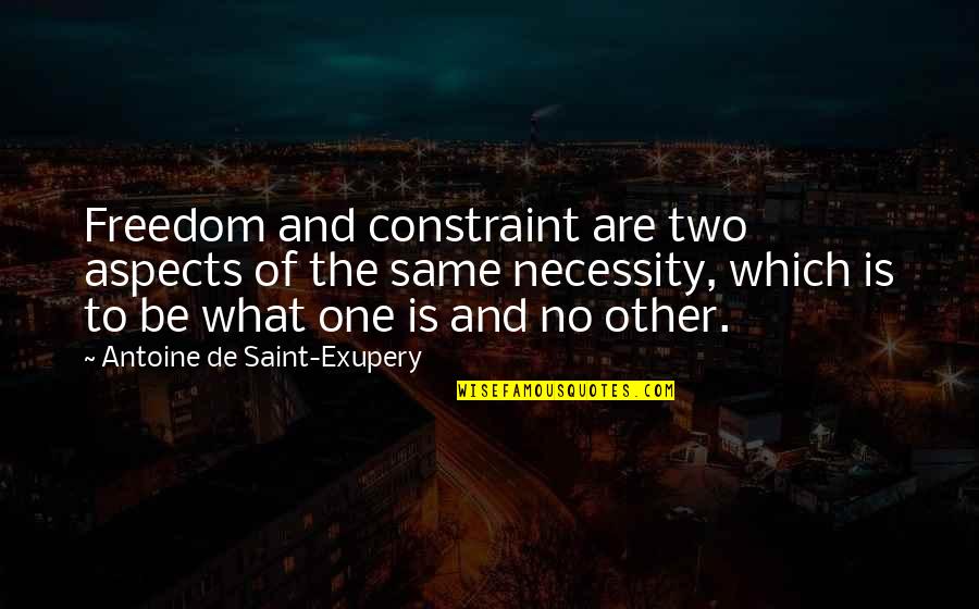 Desperateness Quotes By Antoine De Saint-Exupery: Freedom and constraint are two aspects of the Desperateness Quotes By Antoine De Saint-Exupery: Freedom and constraint are two aspects of the