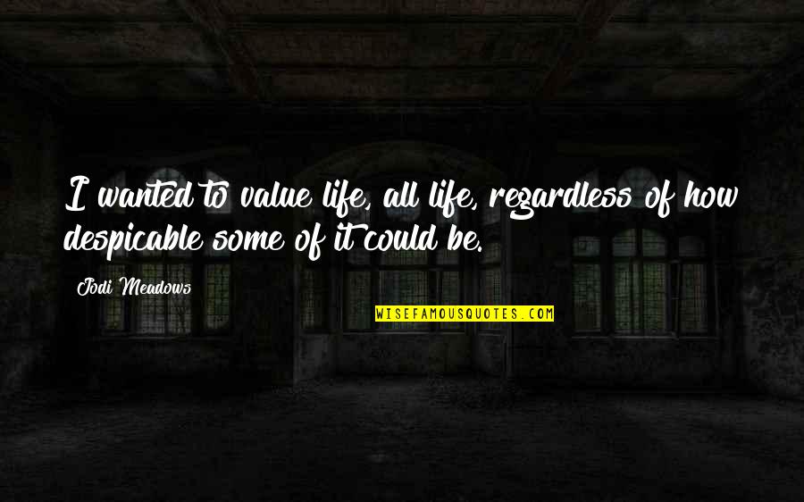 Despicable Quotes By Jodi Meadows: I wanted to value life, all life, regardless