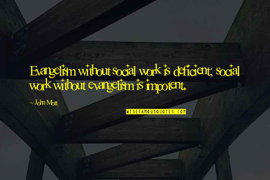 Dessner Trombone Quotes By John Mott: Evangelism without social work is deficient; social work