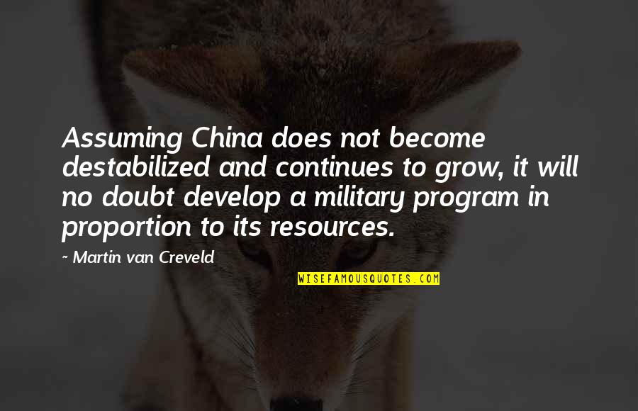 Destabilized Quotes By Martin Van Creveld: Assuming China does not become destabilized and continues