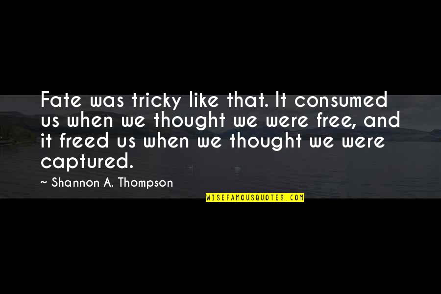 Destiny And Love Quotes By Shannon A. Thompson: Fate was tricky like that. It consumed us