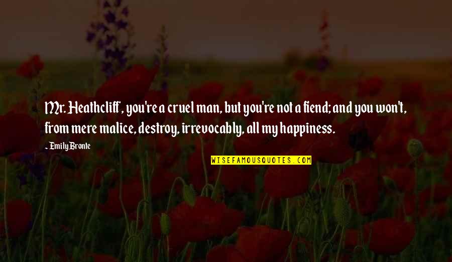 Destroy Happiness Quotes By Emily Bronte: Mr. Heathcliff, you're a cruel man, but you're