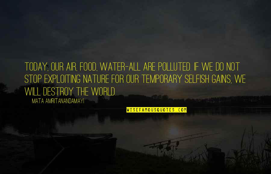 Destroy The World Quotes By Mata Amritanandamayi: Today, our air, food, water-all are polluted. If Destroy The World Quotes By Mata Amritanandamayi: Today, our air, food, water-all are polluted. If