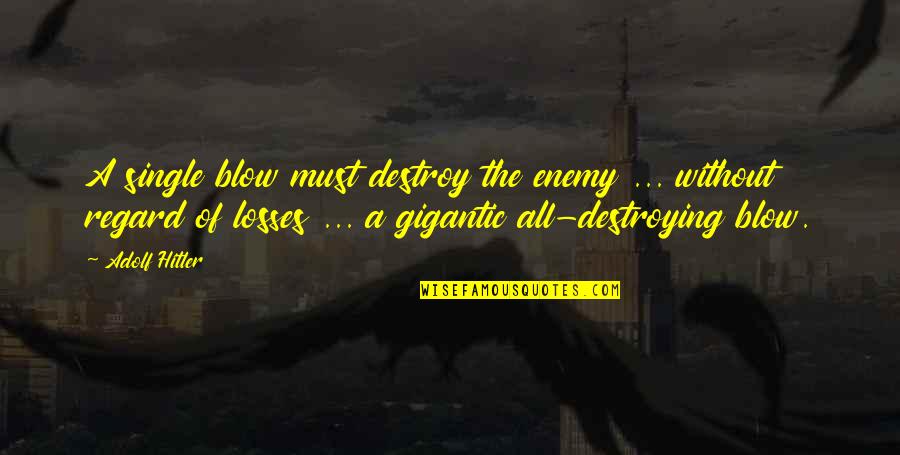 Destroying Your Enemy Quotes By Adolf Hitler: A single blow must destroy the enemy ...