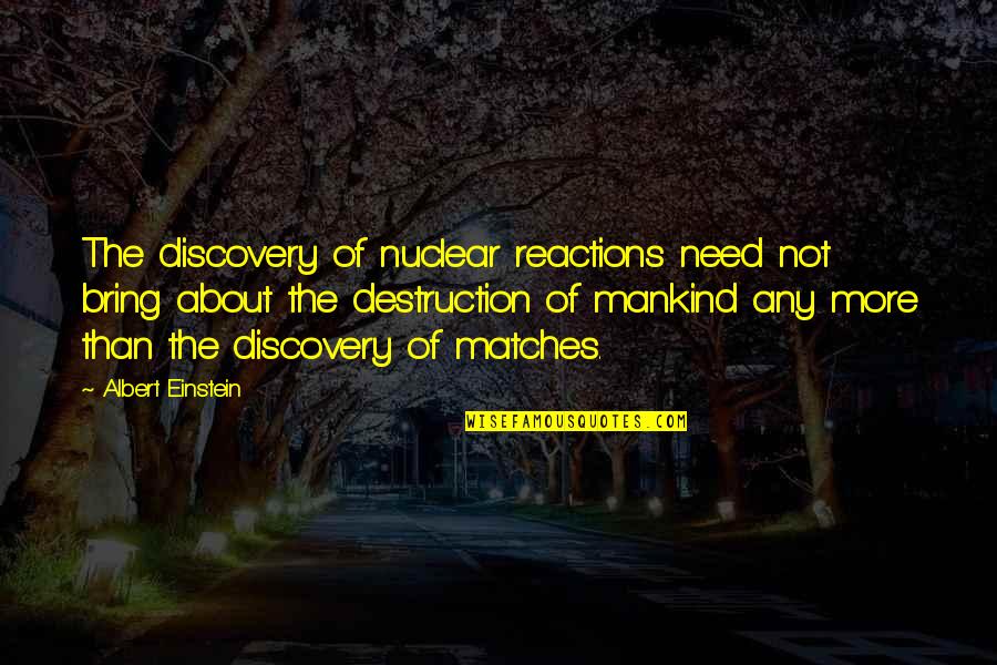 Destruction Of Mankind Quotes By Albert Einstein: The discovery of nuclear reactions need not bring