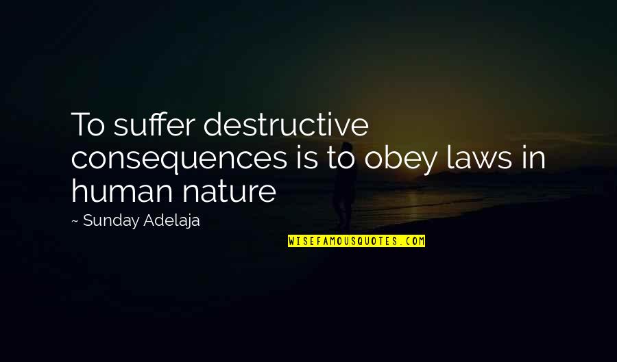 Destructive Human Nature Quotes By Sunday Adelaja: To suffer destructive consequences is to obey laws