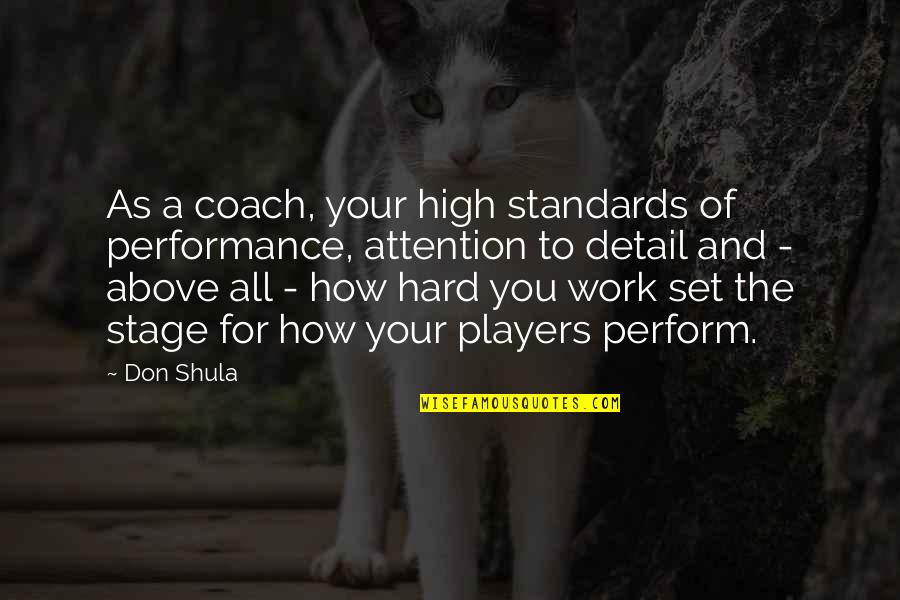 Detail Work Quotes By Don Shula: As a coach, your high standards of performance,
