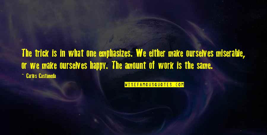 Determination At Work Quotes By Carlos Castaneda: The trick is in what one emphasizes. We Determination At Work Quotes By Carlos Castaneda: The trick is in what one emphasizes. We