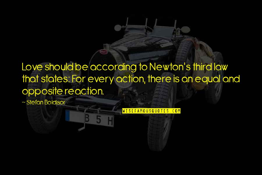 Deu28 Quotes By Stefan Boldisor: Love should be according to Newton's third law