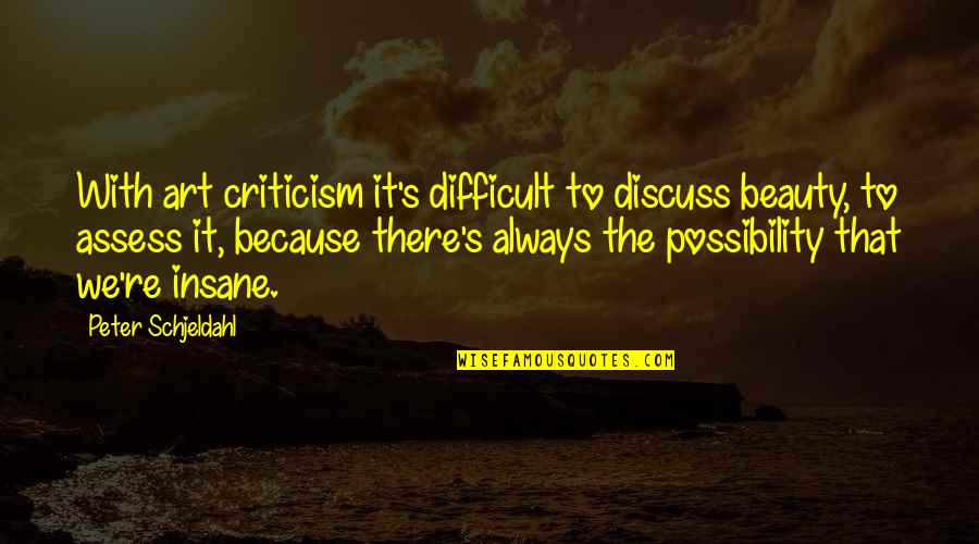 Deuced Awkward Quotes By Peter Schjeldahl: With art criticism it's difficult to discuss beauty,