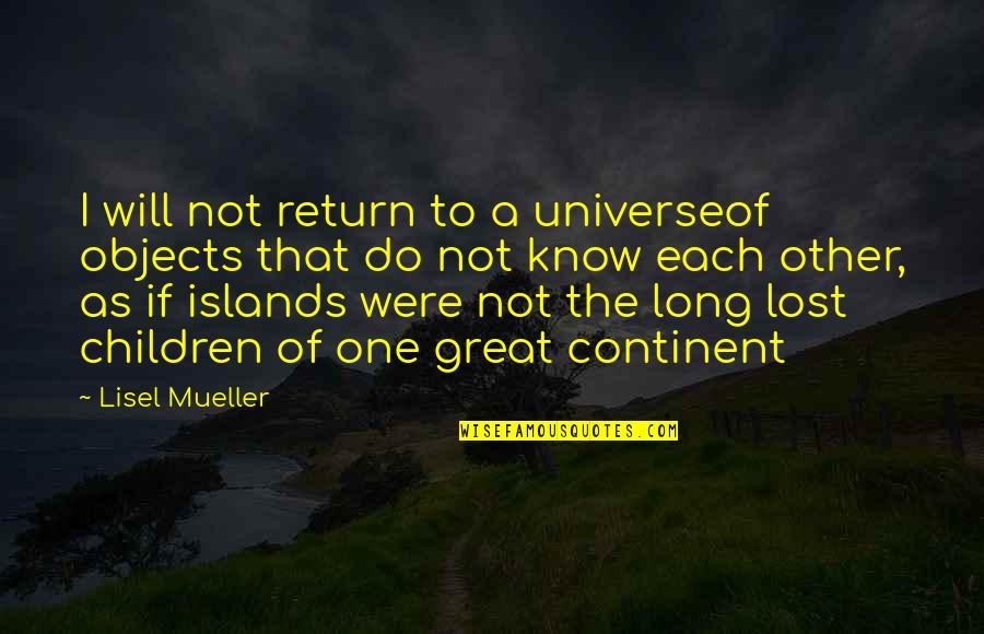 Devasia Lake Quotes By Lisel Mueller: I will not return to a universeof objects