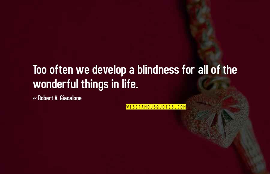 Develop A Quotes By Robert A. Giacalone: Too often we develop a blindness for all