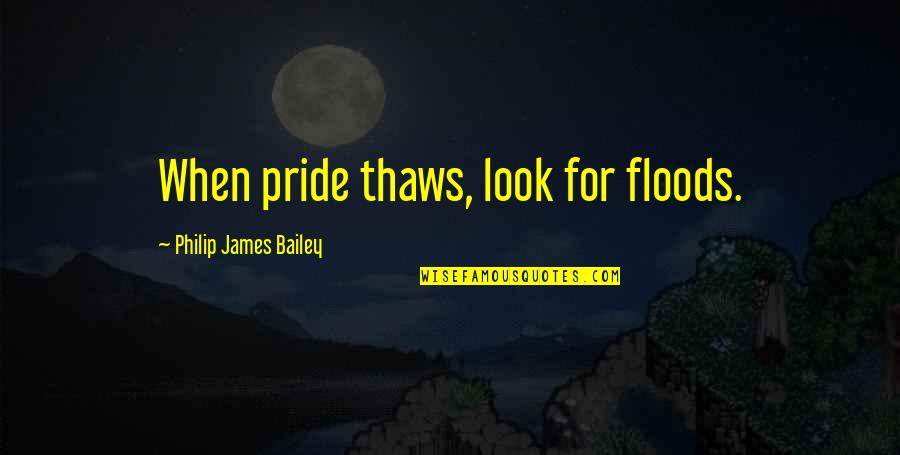 Devilishly Quotes By Philip James Bailey: When pride thaws, look for floods.