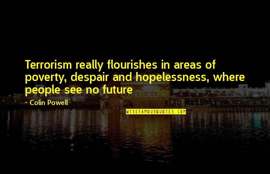 Devlen Quotes By Colin Powell: Terrorism really flourishes in areas of poverty, despair