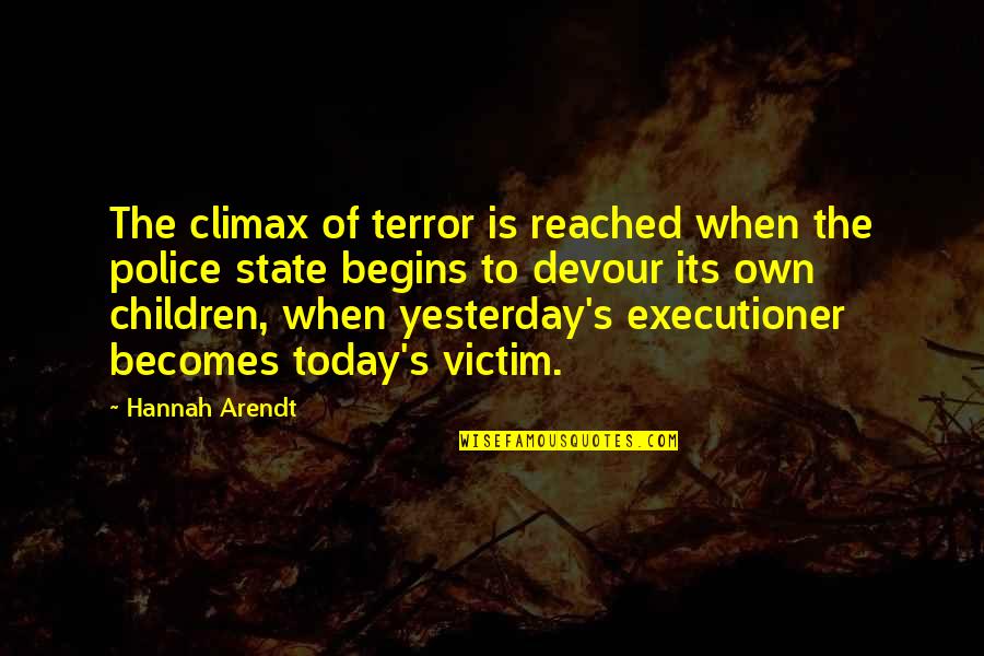 Devour Quotes By Hannah Arendt: The climax of terror is reached when the
