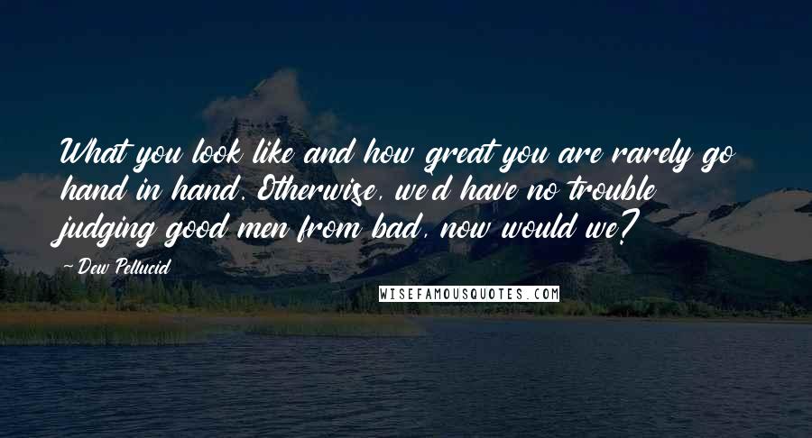 Dew Pellucid quotes: What you look like and how great you are rarely go hand in hand. Otherwise, we'd have no trouble judging good men from bad, now would we? Dew Pellucid quotes: What you look like and how great you are rarely go hand in hand. Otherwise, we'd have no trouble judging good men from bad, now would we?