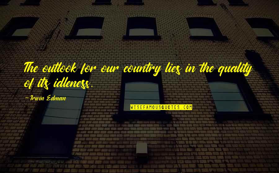 Deweerdt Ruelle Quotes By Irwin Edman: The outlook for our country lies in the