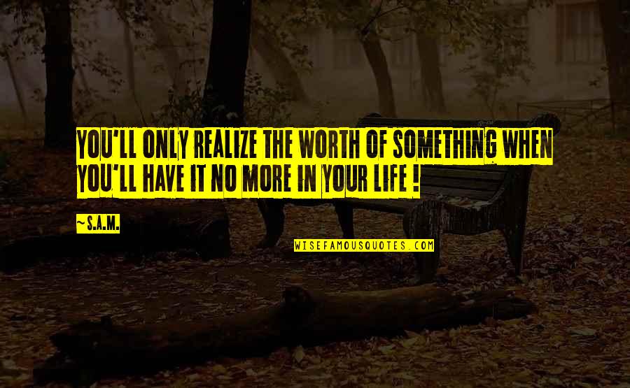 Deyler Quotes By S.A.M.: You'll only realize the worth of something when