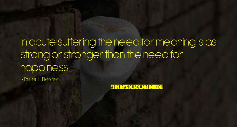 Dezertrangers Quotes By Peter L. Berger: In acute suffering the need for meaning is