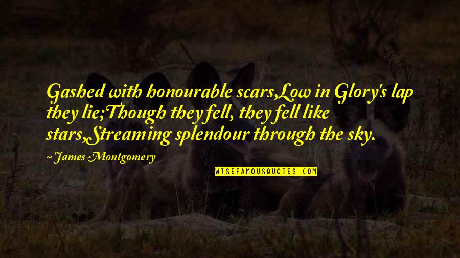 Dezso Quotes By James Montgomery: Gashed with honourable scars,Low in Glory's lap they