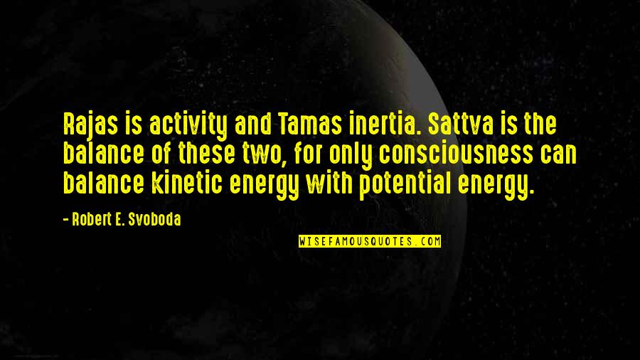 Dhananjay Deshpande Quotes By Robert E. Svoboda: Rajas is activity and Tamas inertia. Sattva is