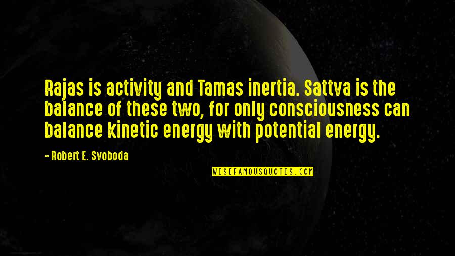 Dhananjay Deshpande Quotes By Robert E. Svoboda: Rajas is activity and Tamas inertia. Sattva is Dhananjay Deshpande Quotes By Robert E. Svoboda: Rajas is activity and Tamas inertia. Sattva is