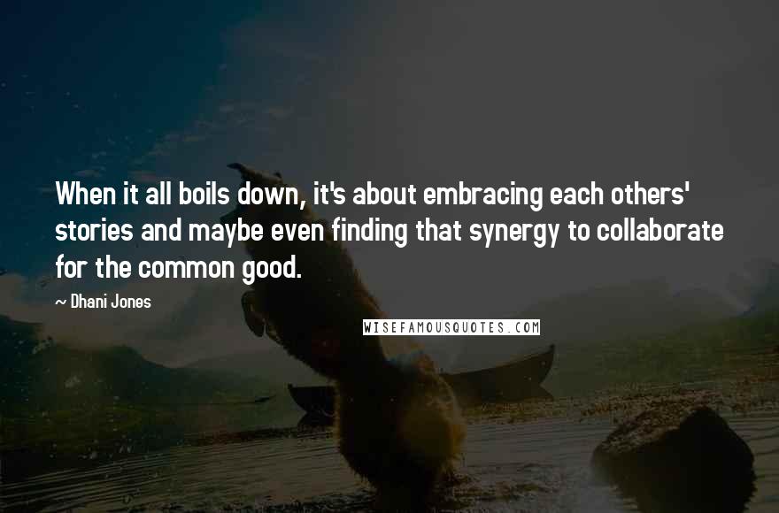 Dhani Jones quotes: When it all boils down, it's about embracing each others' stories and maybe even finding that synergy to collaborate for the common good.