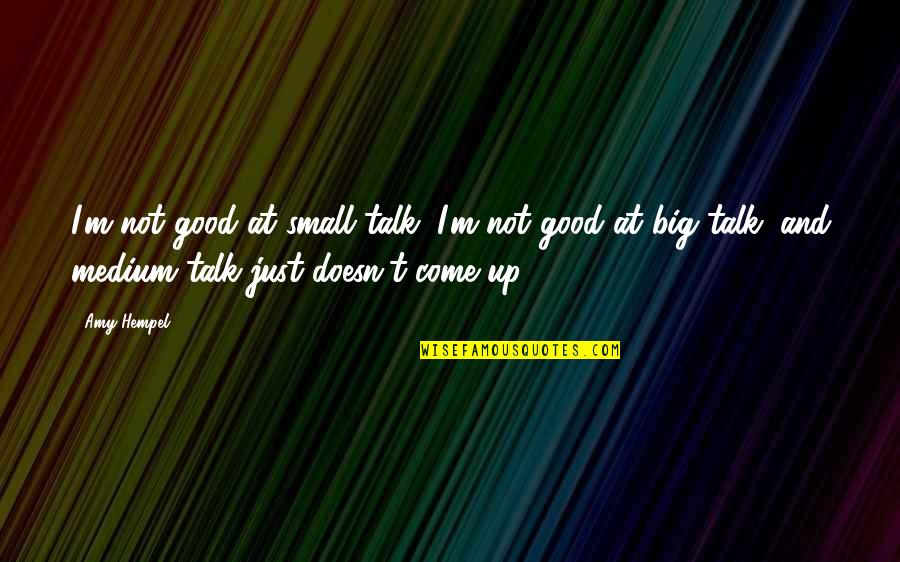 Dhuck Quotes By Amy Hempel: I'm not good at small talk; I'm not Dhuck Quotes By Amy Hempel: I'm not good at small talk; I'm not