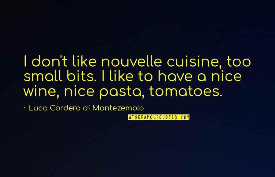Di Montezemolo Quotes By Luca Cordero Di Montezemolo: I don't like nouvelle cuisine, too small bits.