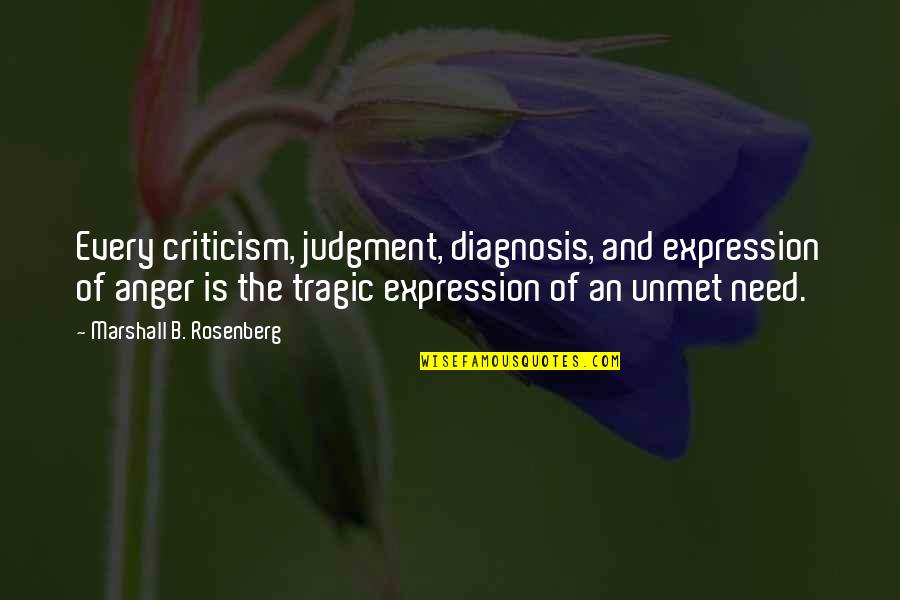 Diagnosis Quotes By Marshall B. Rosenberg: Every criticism, judgment, diagnosis, and expression of anger