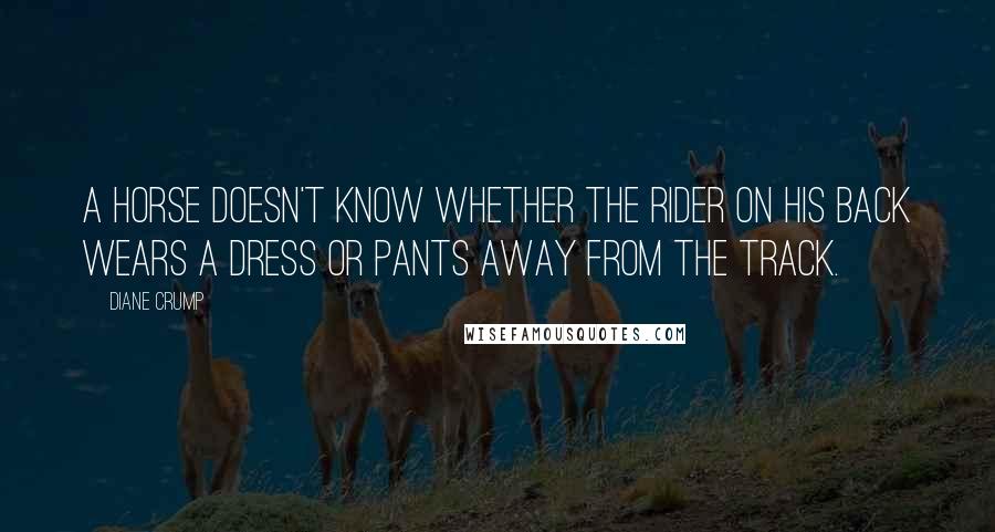 Diane Crump quotes: A horse doesn't know whether the rider on his back wears a dress or pants away from the track.